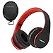 Price comparison product image PowerLocus Wireless Bluetooth Over-Ear Stereo Foldable Headphones, Wired Headsets Noise Cancelling with Built-in Microphone for iPhone, Samsung, LG, iPad (Black/Red)