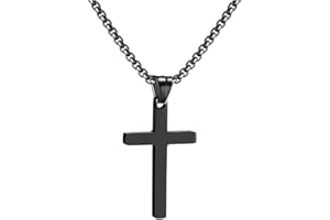 RWQIAN Croce Collana Uomo Croce Pendente Argento/Oro/Nero, Donna Acciaio Inossidabile Catena Croce Gioielli Ciondolo 16"-24"