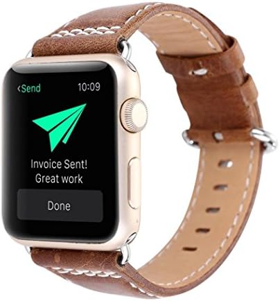 Amoyl for Apple Watch Leather Straps,iWatch Wristband Bracelet Replacement 42/38mm with Stainless Steel Clasp for Apple Watch Series 1 &amp; 2 (42mm, Khaki)