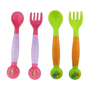 Little kids Baby Utensils Spoons Forks,Newborn Self Feeding Training Spoon and Fork Tableware Set Easy Grip Heat-Resistant Bendable BPA Free(Pink)