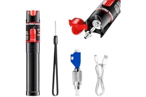 cimsfcor Localisateur Visuel de Défauts 100 Km, Testeur de Câbles À Fibre Optique Rechargeable avec Adaptateur FC Mâle 2,5 Mm Vers LC Femelle, Testeur de Source Lumineuse 650 Nm pour Mesures Optiques