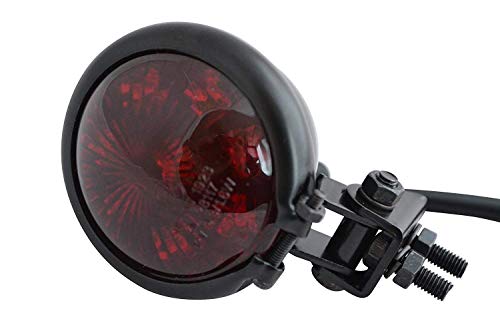 Moto Stop LED Luz Trasera - Homologado - Brillo Negro con Rojo Lente para Cafe Racer, Scrambler, Proyecto Personalizado