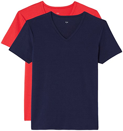 FIND T-Shirt Herren Aus Baumwolle V-Ausschnitt, 2er Pack, Mehrfarbig (Classic Red X1 Navy X1), L FIND T-Shirt Herren Aus Baumwolle V-Ausschnitt, 2er Pack, Mehrfarbig (Classic Red X1 Navy X1), L