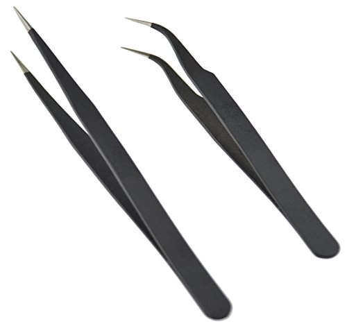 FiveSeasonStuff® 2pcs Präzisions-Edelstahl-Anti-Magnetic gerade und gebogene Pinzette Mobile / Tablet-Reparatur-Werkzeug-Set für Samsung Galaxy S2 i9100 S3 i9300 S3 Mini i8190 S4 i9500 N7100 9900 9220 Galaxy Tab S5 Blackberry Nokia iPhone 5 5C 5S iPhone 4 4S iPhone 3 iPad iTouch iPod PSP NDS Motorola HTC Mac etc oder für Aufgabe, die Präzisions-Pinzette (Black) TP3
