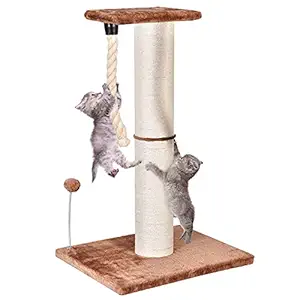 Posalim 33 Inches Tall Cat Scratching Post, Large Cat Scratchers for Indoor Cats, 2 in 1 Small Cute Cat Tree Sisal Rope Scratch Post Tower Climbing, Smart Adult Kitten Perch Pad with Ball Toy