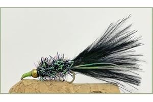 TROUTFLIES UK LURE FLIES 12 pack of Black Green Nosed Nomad Lures Fishing Flies. Size 10