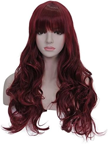 ShowPower Natural Fluffy and Fashionable Women's Long Wavy Curly Burgund Red Heat Resistant Hair Wig For Halloween Cosplay and Daily Use LJ2057