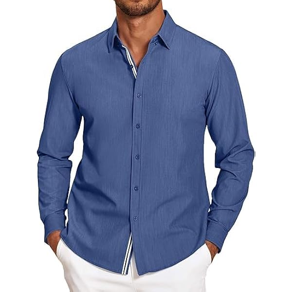 COOFANDY Herenoverhemd met lange mouwen, businessoverhemd, stretch, met zak, S-5XL, lichtblauw, L
