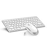 MINIMALES DÜNNES DESIGN: Abmessung der Tastatur 284*120mm, Dicke von 18mm bis 4 mm, Abmessung der Maus 100*55*15mm, Nettogewicht der Tastatur beträgt nur 240g. Für Mitnehmen, im Büro und Zuhause gut geeignet.