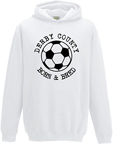 Hat-Trick Designs Derby County Football Baby/Kids/Childrens Hoodie Sweatshirt-12-13Yrs-White-Born & Bred-Unisex Gift