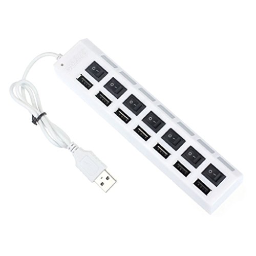 7 Ports USB 2.0-HUB mit On/Off Schalter Power Adapter für Desktop Laptop PC - Ularma (weiß)
