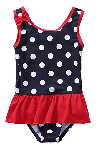 Attraco Baby Girls One Piece Swimwear Cute Polka Dot Swimming Costume Princess Bowknot Bathing Swimdress 6-12 Months