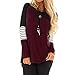 Price comparison product image YIHANK Women Long Sleeve Top Blouse,Stripe Casual Color Block T-Shirt Ladies Loose Topic Sweaters Hoodie Blouse Top T Sweatshirt Hoodies Pullover Mens Night Sweats Wine