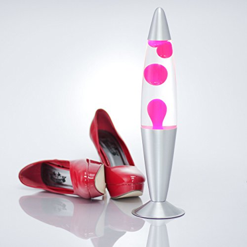 Decorativa lámpara de lava de "Jenny" rosa con ventana transparente. 45 cm de alto.