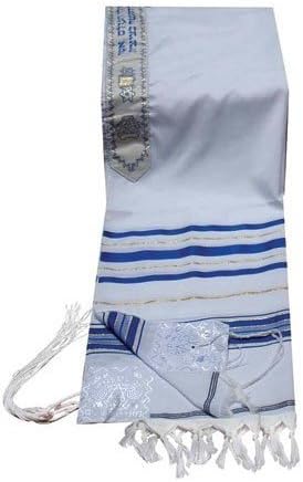 Acrylic Tallit (imitation Wool) Prayer Shawl in Blue and Gold Size 18" L X 72" W
