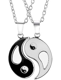 Hosaire 2 Pieza Acero Inoxidable Esmalte Enamel Colgante Collar Negro Negro Yin Yang Tai Chi Amor Love San valentin Pareja Conjunto Set Hombre ,Cadena 20-50cm