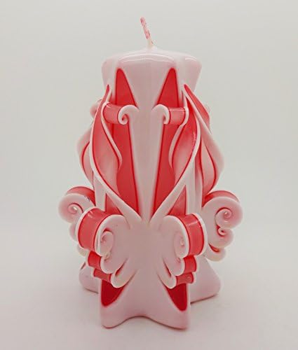 Hand Carved Sculptured Pillar Candle (Light Red White/Small)