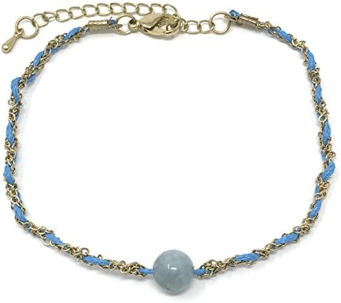 Shimla Bracelet Features Aquamarine Bead Blue Cord and Charm Adjustable SH716