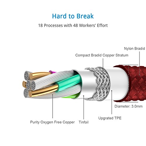 OPSO iPhone Charger - [ MFi Certified] Nylon Braided Lightning Cable for iPhone 7 Plus 6S Plus 6 Plus SE 5S 5C 5, iPad 2 3 4 Mini, iPad Pro Air 2, iPod - 0.15m Red