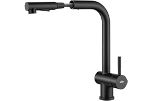 Auralum Bateria kuchenna wysuwana w kolorze czarnym, armatura kuchenna z prysznicem, dwa rodzaje strumienia wody, obracana o 360°, armatura zlewozmywakowa, stal nierdzewna, jednouchwytowa bateria mieszakowa do zlewozmywaka