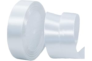 Vitt band, 25 mm för presentförpackning, 22 m, dubbelsidigt sidenband, vitt polyesterband, ballongband, tjockt tygband för ha