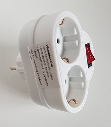 Preisvergleich Produktbild 2-fach Steckdose mit Schalter 2 Schukostecker Doppelstecker Multistecker Adapterstecker Schutzkontakt Verteiler Mehrfachstecker Sicherheit geprüft (Prüfsiegel)3-fach Steckdose Adapter 3fach nach Auswahl (2 fach m schalter) von Bayram®