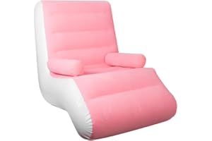 Priceless Homeware inflatable chair With Soft Plush Fabric Inflatable Sofa Blow Up Chairs for Adults Indoor & Outdoor Inflatable lounger air sofa (Pink, Inflatable Recliner)