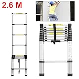 JueYan Echelle Telescopique de 2.6m, Échelle Pliable, Charge maximale: 150 kg, Matériau: Alliage en Aluminium