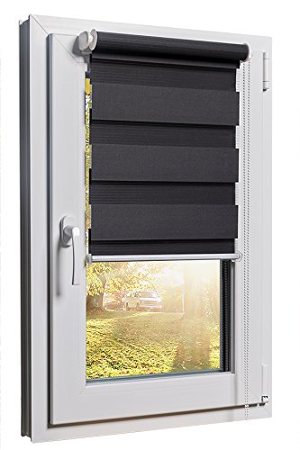 Fensterrollo Doppelrollo Duo-Rollo Sonnenschutz Sichtschutz mit Kettenzug und Klemmfix in Grau Anthrazit inkl. Zubehör und weissen Leisten – 110×150 cm - 3