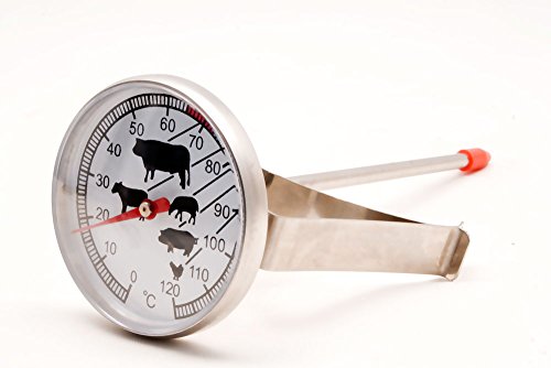 HOMETOOLS.EU – Temperaturbeständiges analoges Back Küchen Lebensmittel Fleisch BBQ Grill Koch Thermometer | mit Halterung für Topf, Grill, Bräter | 0°C – 120 °C | für Niedrigtemperatur Garen, Pulled Pork, das perfekte Steak, saftigen Braten - 4
