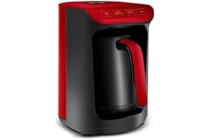 Karaca Hatır Köz - Macchina da caffè turco, capacità 300 ml, prepara 5 tazze di caffè turco, spegnimento automatico e controllo della temperatura, sapore di carbone autentico, 535 W, colore: Rosso