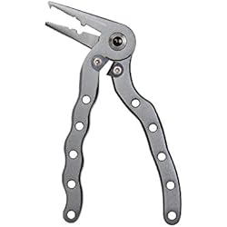 KastKing Falcon Angled Head Alicates de pesca de aluminio - Cortadores de trenzado - Removedor de gancho - Cortador de línea - Alicate de anillo de presión - Cargadores de carburo de tungsteno Super Sharp cargado de primavera (Gun Smoke)