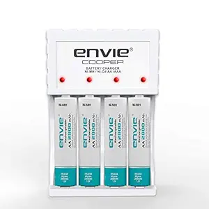 ENVIE (ECR 20 MC+4xAA2800) Standard Charger ECR 20 MC for AA & AAA Ni-mh/Ni-Cd Rechargeable Batteries | LED Indicator | 600MA Output Current | with 4xAA2800 Rechargeable Batteries
