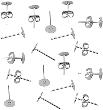 Smallwise Trading 100 (50 Pairs) × 6mm Flat Pad Silver Plated Earring Post Stud + Scroll Backs For DIY