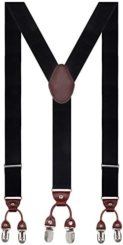 Men Braces 35mm Standard Adjustable and Elastic Suspenders Y Shape with 6 Strong Clips - Heavy Duty Black 1