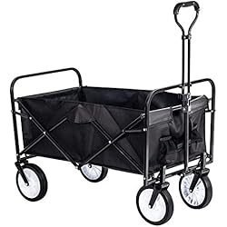 Grandma Shark Chariot de Jardin Pliable avec Freins, Charrette à Main Pliant,Charrette Pliable,Chariot de Transport à Main Remorque (Noir)