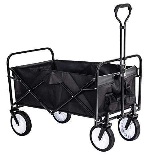 Grandma Shark Chariot de Jardin Pliable avec Freins, Charrette à Main Pliant,Charrette Pliable,Chariot de Transport à Main Remorque (Noir)