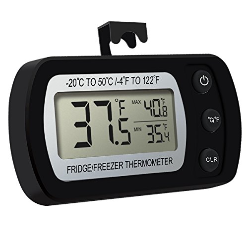 Preisvergleich Produktbild Amir Digital Kühlschrank Thermometer, Kühlschrank Gefrierschrank Thermometer, Digital Thermometer LCD Thermometer Temperatur-Monitor mit Max / Min Temperatur Funktion, Perfekt für Wohnhaus, Restaurants, Bars, Cafes, Eisschrank, etc.(schwarz)