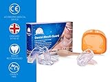 Incluye 4 férulas dentales de descarga automoldeables de dos tamaños diferentes, instrucciones en español y una caja antimicrobial. No importa la alineación de tus dientes ni el tamaño de tu boca, nuestros protectores dentales te quedarán perfectos