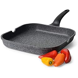 ProCook Granite - Grande Poêle Grill Induction - Revêtement antiadhésif Effet Pierre - Garantie sans PFOA - Manche Isolant Bakélite - Poêle Grill 28cm