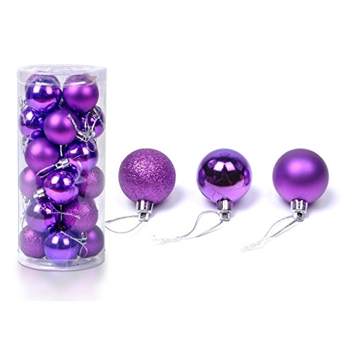 Christmas Tree Decoration 24 Pack 4cm Silver Shatterproof Baubles Hanging Home Party Ornament Decor (Purple)