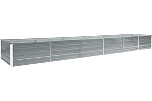 vidaXL Garden Raised Bed - Galvanised Steel Outdoor Planter Pot in Grey - Ideal for Flowers, Herbs & Vegetable Plantation - 480x80x45 cm