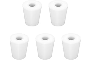 Labasics Pack de 5 Tapones de Silicona #3, Conicos Blancos con Agujero de 8 mm, Tapones Reutilizables para Cristalería de Laboratorio, Sellado Hermético y Experimentos