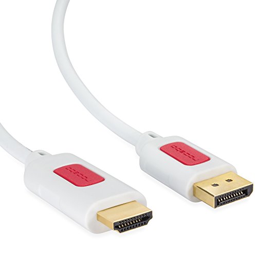 rocabo 1024 DisplayPort zu HDMI Kabel, Displayport (DP) auf HDMI, DisplayPort (Stecker M) zu HDMI (Stecker A), für PC, Computer, TV, Beamer, inkl. Audio-Übertragung, 1080p FULL HD, 2,00m, weiß - 5
