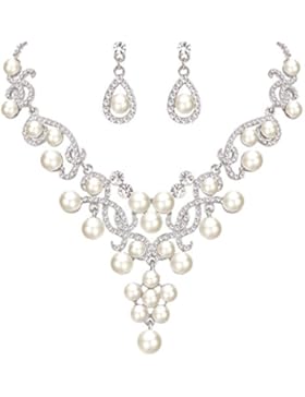 FANZE Damen Österreichen Kristall Künstliche Perlen Herrlich Blume Vine Halskette Ohrringe Hochzeit Schmuck Set