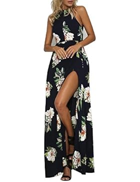 Walant Damen Hoher Halsband Ärmellos Blumendruck Maxi Kleid Party Strandkleid Sommer Elegant