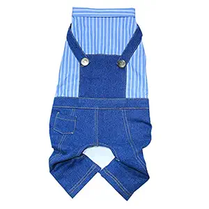 Emily Pets Dog Striped Shirts Cozy Breathable Denim Overalls Pet Jumpsuit Cute Stretchy Puppy Christmas Costumes Outfits(Extra Large)