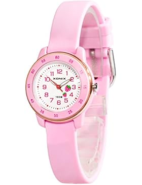 Kleine Mädchen XONIX Armbanduhr Erdbeeren analog WR100m, K99F03L/1