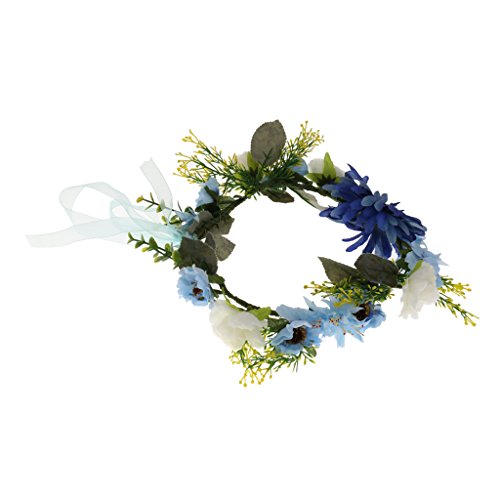 Phenovo Haarkranz Blumenkrone Blumenkranz Blumen Kranz Haarband Girlande Schmuck - Blau Sonnenblumen