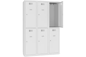 ‎STEINBOCK Steinbock Spind bodenstehend | 6 Fächer | HxBxT 180 x 120 x 50 cm | abschließbar | Zylinderschloss | Lichtgrau | Metallspind inkl. Kleiderstange, Kleiderhaken, Namensschild